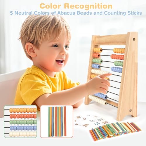 Abacus for Kids Math - Wooden Abacus with 100 Counting Sticks and 112 Math Cards, Counting Toys for Preschool Learning, Educational Math Toys for Developing Fine Motor Skills, Math Calculation - Image 6