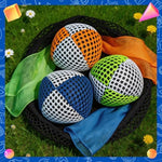 Vibrant blue green and orange juggling balls set