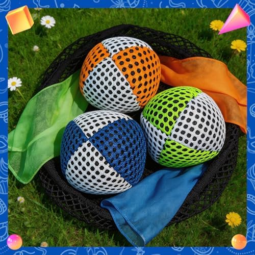 Vibrant blue green and orange juggling balls set