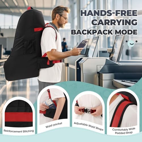 RAINSMORE Padded Car Seat Travel Bag for Airplane Heavy Duty Car Seat Backpack for Air Travel Baby Carseat Cover Bags for Airport Large Car Seats Carrier Fits Car Seats & Booster Seats, Black - Image 6