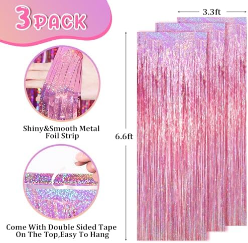 Close up of the shimmering laser pink reflective tinsel texture showcasing the durable material