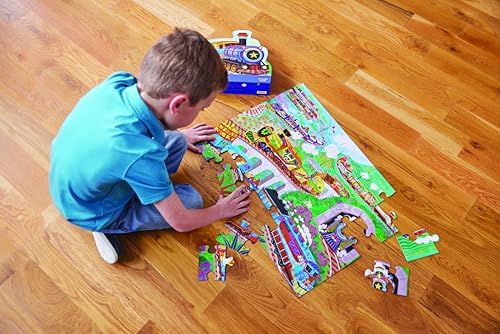 Side view of the heavy duty storage box for the Crocodile Creek All Aboard train puzzle highlighting its sturdy build and premium design.