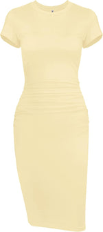 Missufeintl Women's Bodycon Ruched Short Sleeve T Shirt Midi Sundress Fitted Casual Dress - Image 15