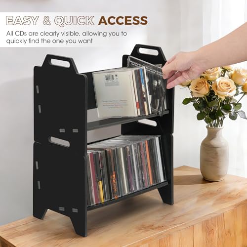 Side view of the Arkiya desktop compact disc organizer showing vertical space saving layout