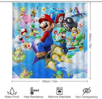 Pinghai gaming theme waterproof fabric bath curtain hanging elegantly with included standard curtain hooks.