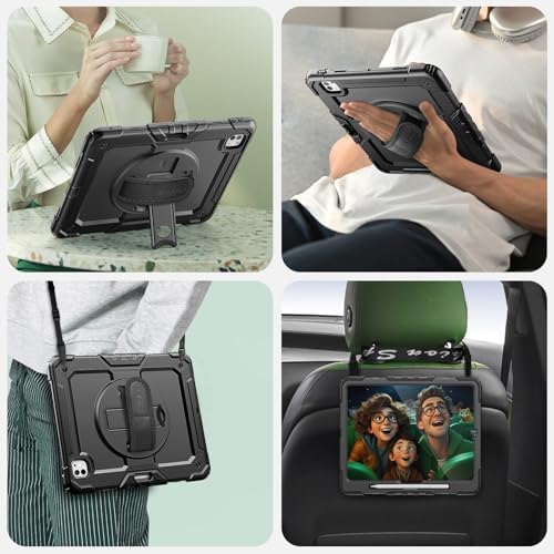 SEYMAC for iPad Pro 13 Inch Case 2024 M4 (7th Gen), Heavy Duty Shockproof Protective Case with Screen Protector, 360° Rotating Stand, Hand/Shoulder Strap and Pen Holder for iPad Pro 13 2024, Black - Image 7