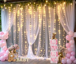 Suppromo party decoration set including transparent clips and warm white USB string lights arranged on sheer tulle