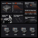 Premium 105-degree Celsius Japanese capacitors exposed inside the PCCOOLER KN850 power supply for advanced reliability.