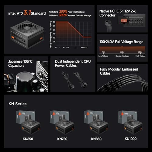 Premium 105-degree Celsius Japanese capacitors exposed inside the PCCOOLER KN850 power supply for advanced reliability.