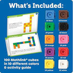 Educational STEM activity set showing multiple building structures like a rocket and a dog built from interlocking bricks.