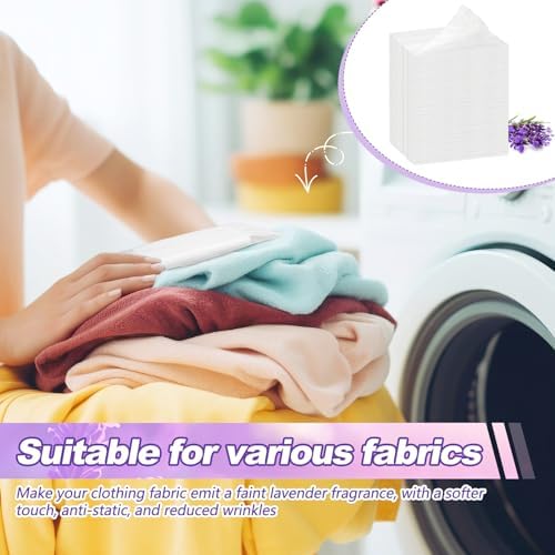 Infographic highlighting the anti static and wrinkle reduction benefits of lavender dryer sheets