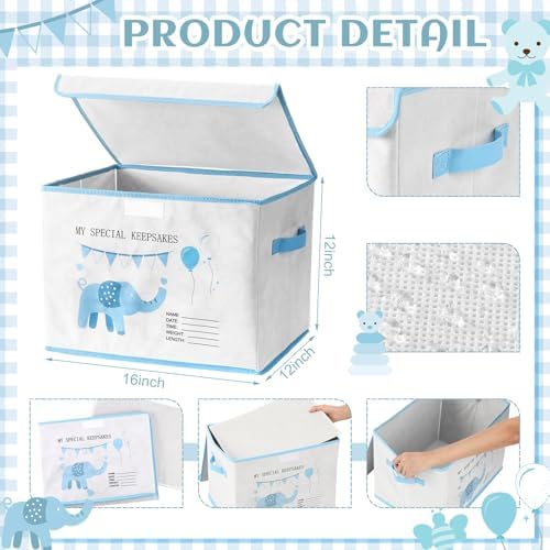 Side profile of LemonRoad baby memory storage box with handles