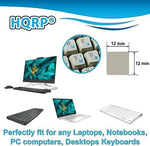 HQRP clear background language layout stickers applied on a dark notebook keyboard