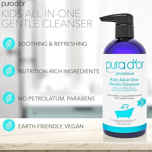 Pura D'or Kids gentle shampoo and bubble bath product packaging