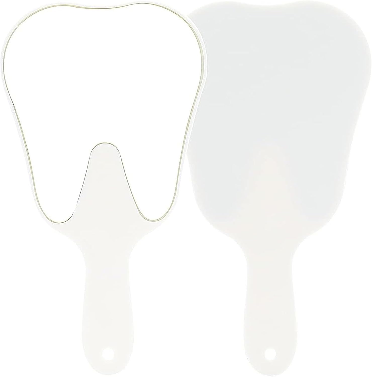 LA MIERE Tooth Shaped Mirror front view showing white plastic frame and high definition glass.