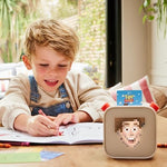 Lifestyle shot of a child using the physical dials to choose their own adventure path.