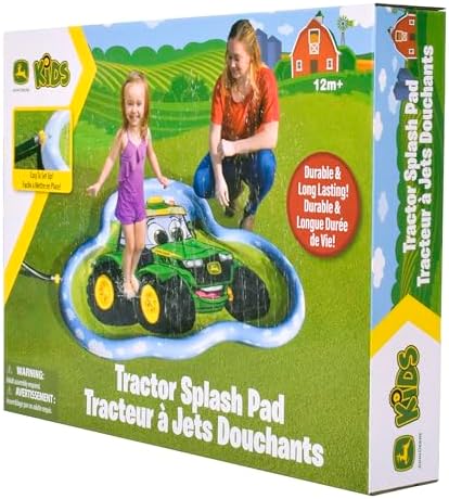 The packaging box of the authentic imported John Deere children water toy showing safety instructions and features.
