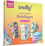 Close up view of the latex free chameleon design bandages from the Welly refill kit