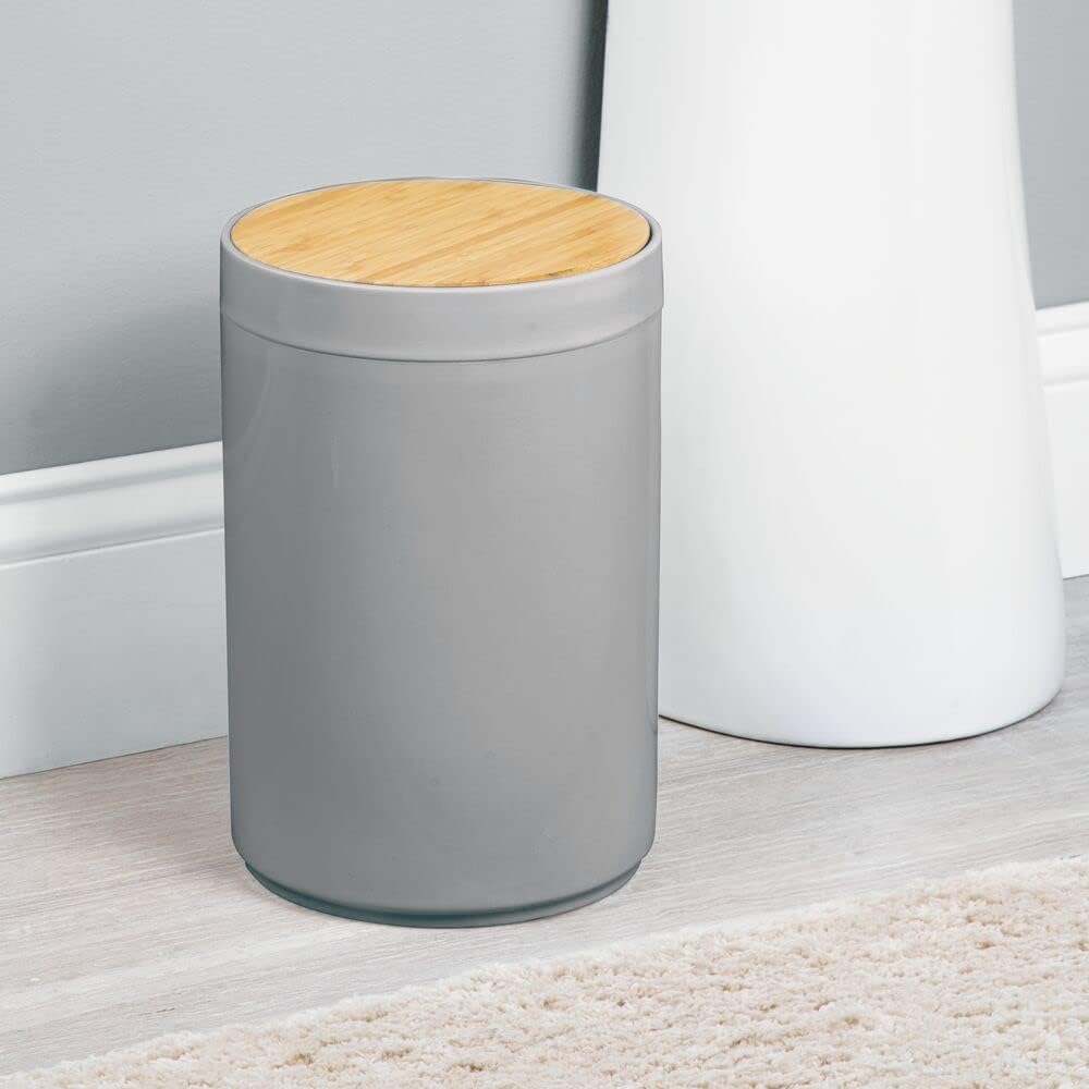 mDesign small garbage bin with bamboo swing lid