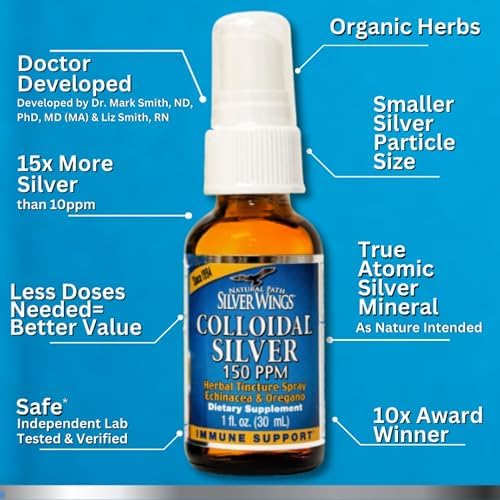 Natural Path Silver Wings amber glass spray bottle showing organic herbal blend components.