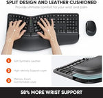MEETION split curved computer keyboard with cushioned palm rest for comfortable typing