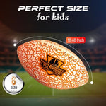 Size six youth LED water football being inflated with the included manual air pump for outdoor night games.