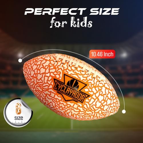 Size six youth LED water football being inflated with the included manual air pump for outdoor night games.