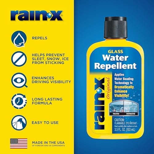 Rain-X 103 milliliters hydrophobic glass cleaner application on vehicle front window