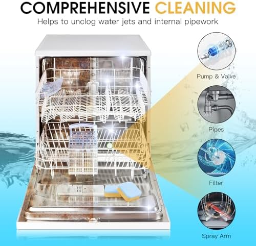 Cleanan dishwasher freshener pods illustrating limescale and odor removal from internal machine parts.
