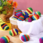 An overhead view of the full twenty piece bulk pack of Leyndo multicolored footbags.