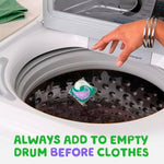 Child resistant closure mechanism on the top lid of the forty five count laundry pods container.