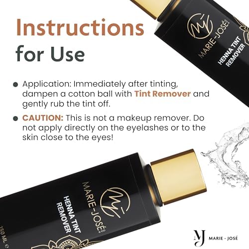 Marie-José professional eyebrow tint stain remover packaging displaying ingredients and usage instructions