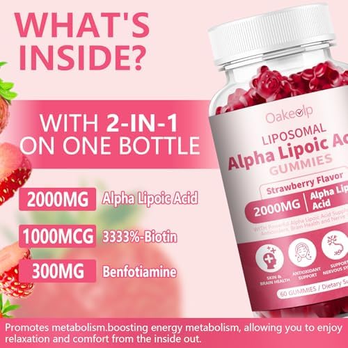 Side view of Oakevlp imported strawberry gummies bottle highlighting advanced liposomal delivery system benefits