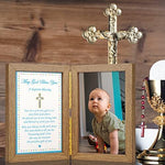 Yakucho christening frame with light wood finish and blessing card