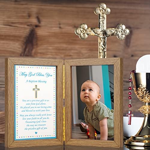 Yakucho christening frame with light wood finish and blessing card