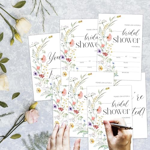Close up of fill in style lines on the wildflower bridal shower invites