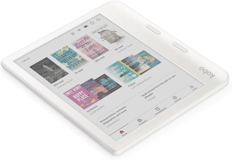 Close up of Kobo Libra Colour E Ink Kaleido 3 screen clarity