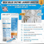 Close up of unscented enzymatic laundry powder showing concentrated bio-active granules.