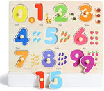 Eco friendly natural wood preschool boards highlighting the smooth safe edges and vibrant non toxic colors.