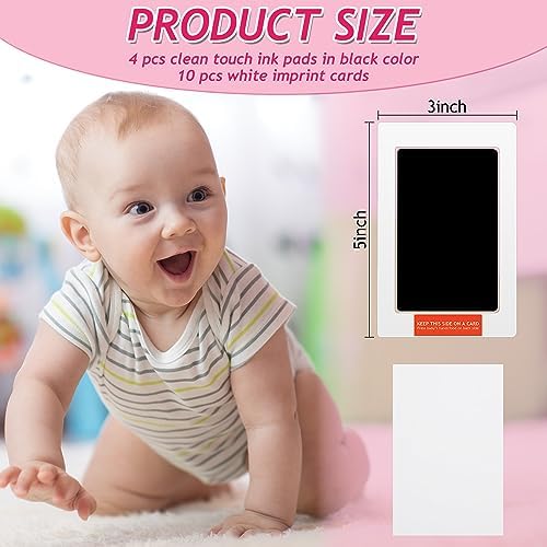 Outus clean touch ink pad being used to safely capture a newborn baby footprint without skin contact.