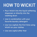 Wickit laundry additive being poured into a washing machine dispenser