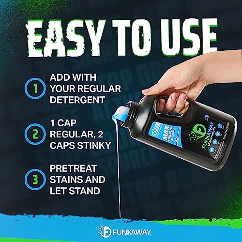 FunkAway laundry detergent booster packaging showing High Efficiency machine compatibility.