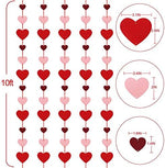 Close up view of the durable felt texture on the romantic red heart garlands for party supplies