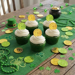 Vicroic imported festive clover coins displayed next to a themed holiday pot of gold setup for decorative inspiration