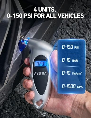 AstroAI digital tire pressure gauge ergonomic non-slip silver grip