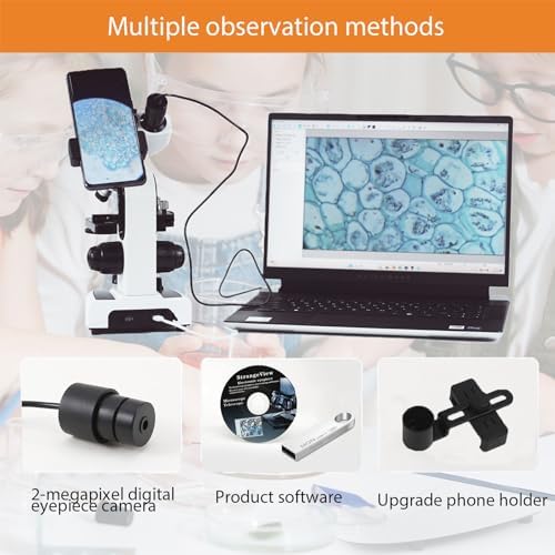 Crspexil compound microscope kit showing 2 megapixel camera attachment and prepared slides