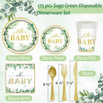 Gold foil accents on Ecomore disposable baby shower cups and napkins