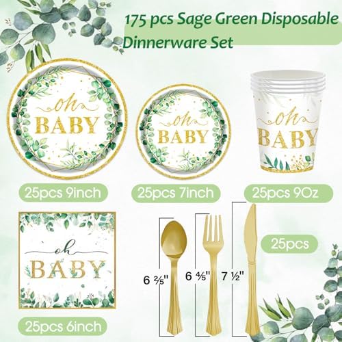 Gold foil accents on Ecomore disposable baby shower cups and napkins