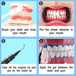 Flexible silicone soft gum isolation barrier being peeled off after cosmetic dental treatment
