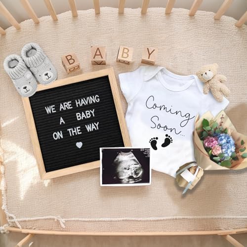 SytuHete pregnancy reveal package showing the soft white coming soon cotton romper with expandable neckline.